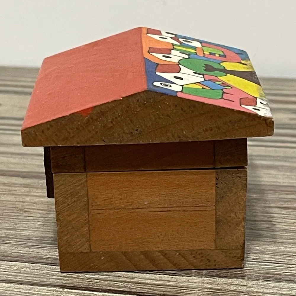 Handcrafted Colorful Folk Art Wooden Miniature Trinket Box Made in Honduras